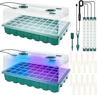 2 Pack 40 Cell Seed Starter Tray with Grow Light Indoor Self Watering Seed Starting Kit with Timing Function Adjustable Ventilation and Automatic Water Absorption System for Vegetable Flower