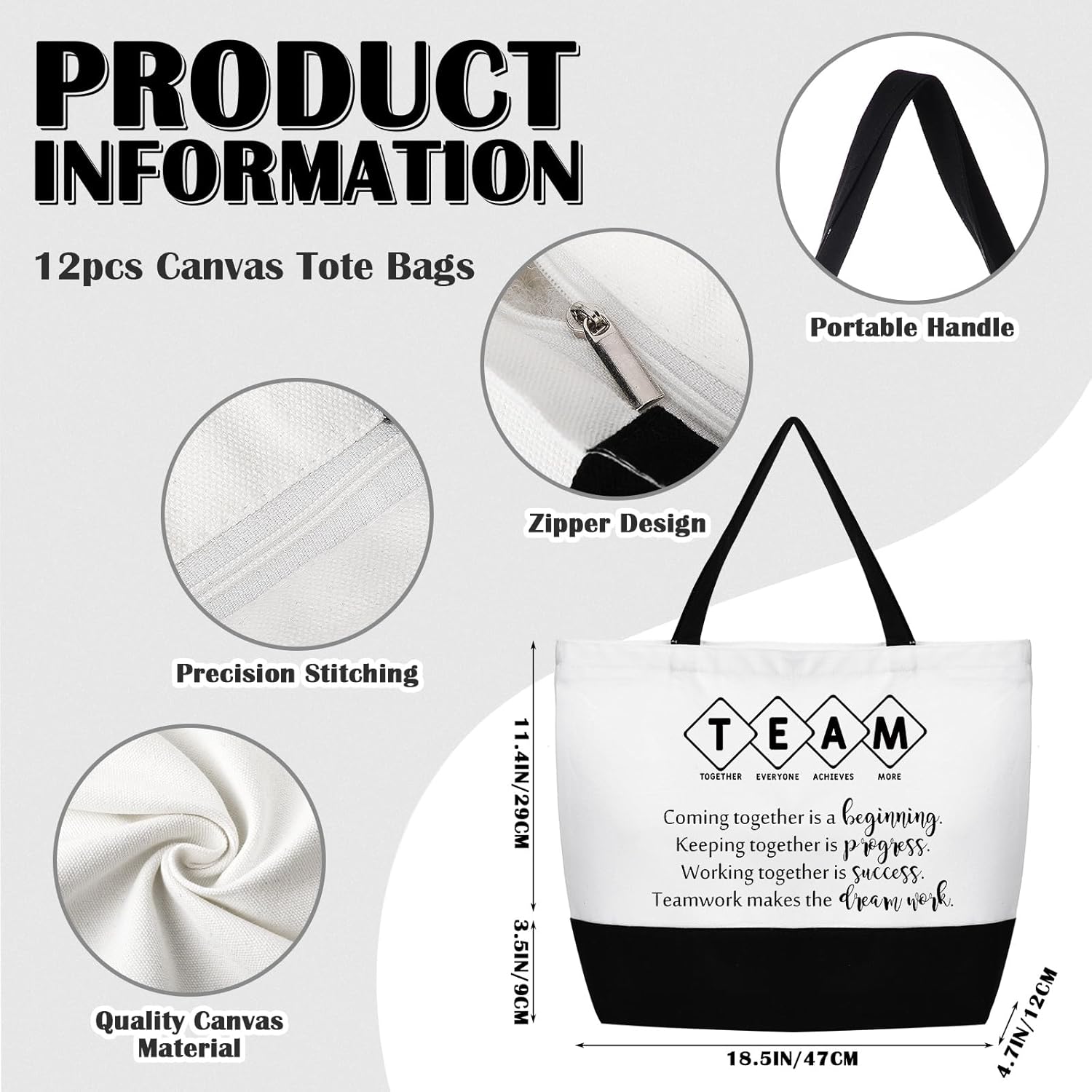 Cunno 24 Pcs Team Appreciation Tote Bag Women Employee Gift Team Together Canvas Makeup Bags for Worker Staff Coworker Nurse Teacher - Image 4