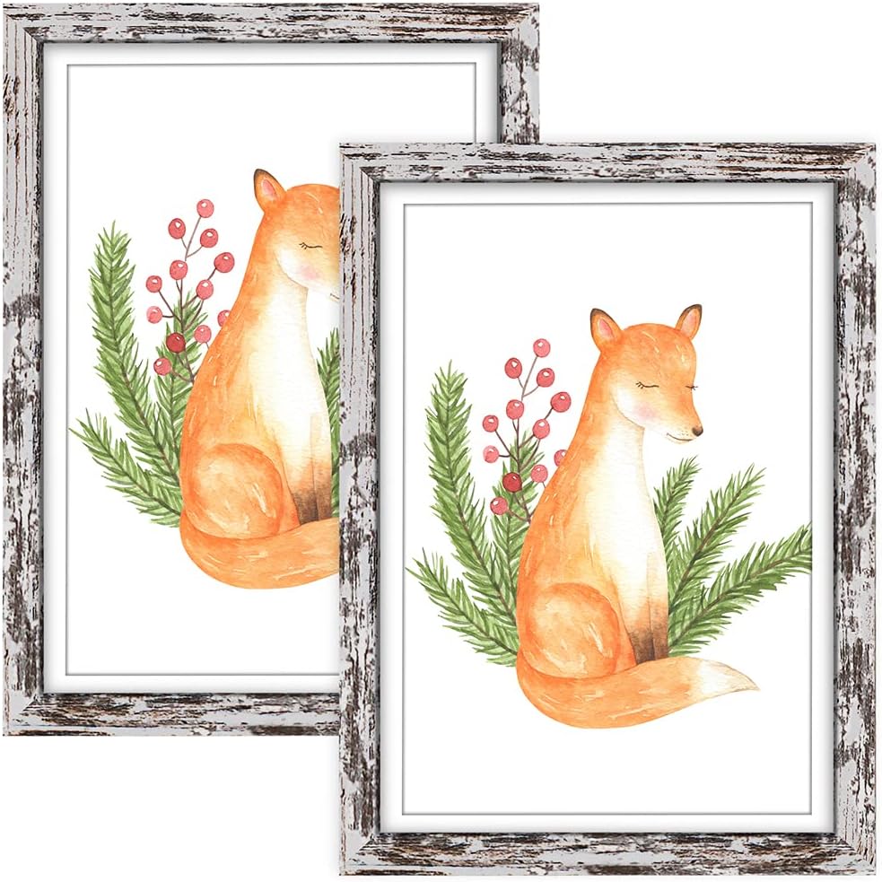 ZIRANLING 12x18 Picture Frames Wood Patten Distressed White Set with Mat 11x17, Wall Hanging Smooth Molding & Acrylic Cover ,Great for Prints, Poster, Mural and Picture