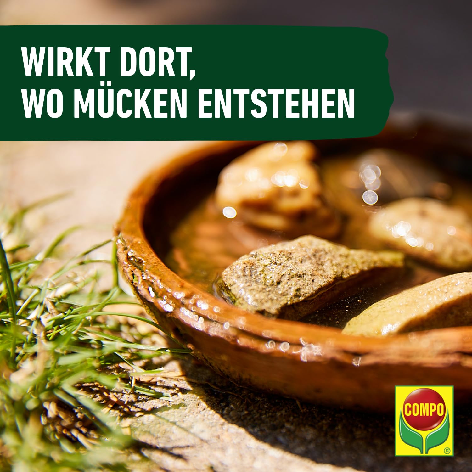 Compo Mücken‑frei, 15 ml – Physikalische Barriere gegen Mücken‑ und Tigermückenlarven, für Regentonnen & Teiche, bis zu 4 Wochen Schutz gegen Mückenlarven & 100 % pflanzlich