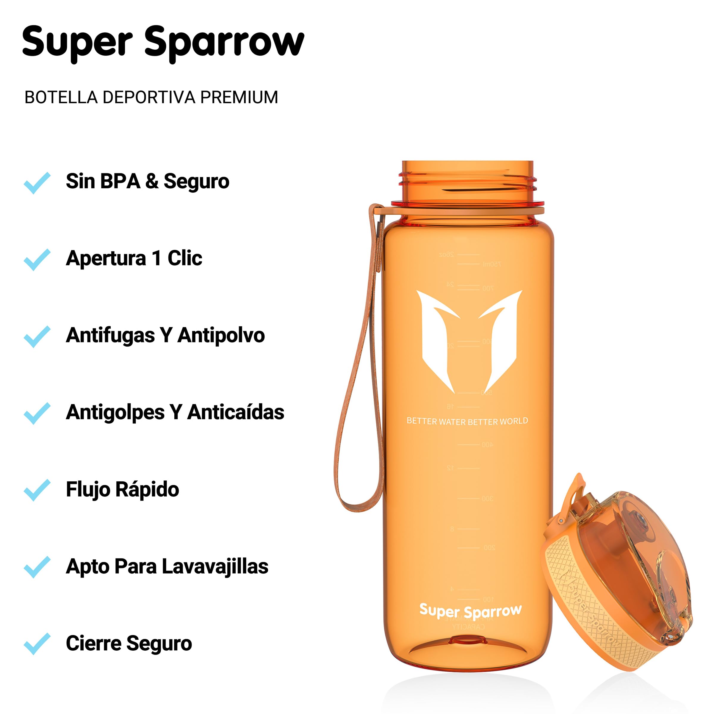 Super Sparrow Borraccia Sportiva & Bottiglia Bambini Senza Perdite - 350ml/500ml/750ml/1L/1.5L - Senza BPA