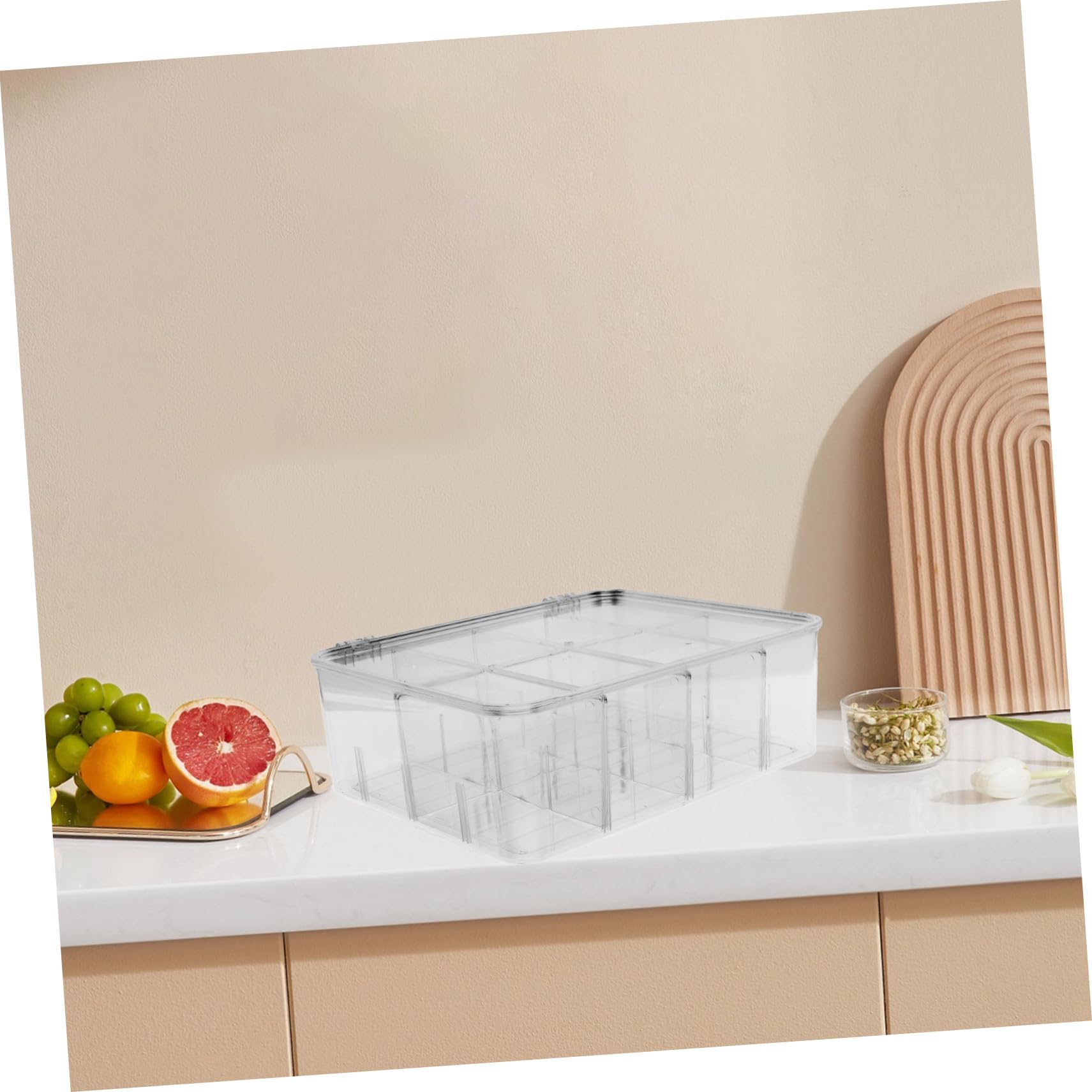 COLLBATH Große Gemüseschale mit Deckel aus Pet 8 Fächer Aufbewahrungsbox für Kühlschrank Stapelbare Kunststoffbox zur Frischhaltung und Einfachen Entnahme zu Hause