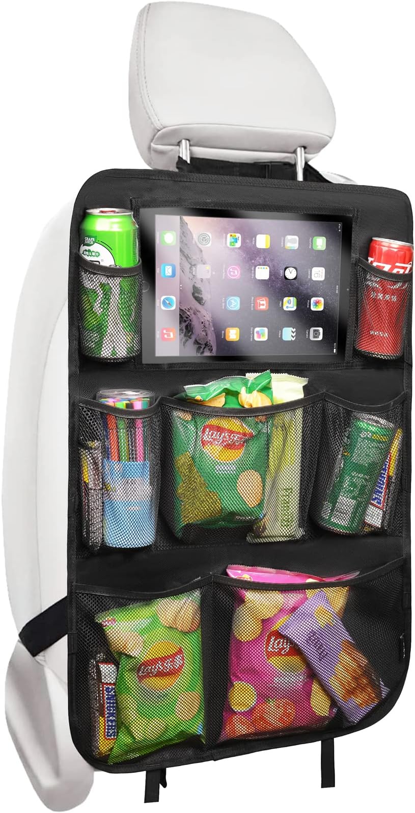 Car Backseat Organizer,Kick Mats Back Seat Protector with Touch Screen Tablet Holder,9 Storage Pockets, Waterproof Car Back Seat Organizer for Kids, Car Travel Accessories,Black (1.0, 1 Pack)