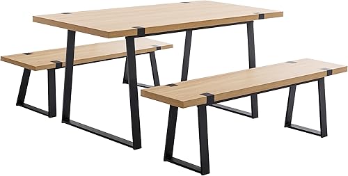 Miniatura 8 de Banco de comedor de 60 pulgadas, banco de mesa de madera natural con patas de metal, banco de cocina moderno para entradainteriorcomedor