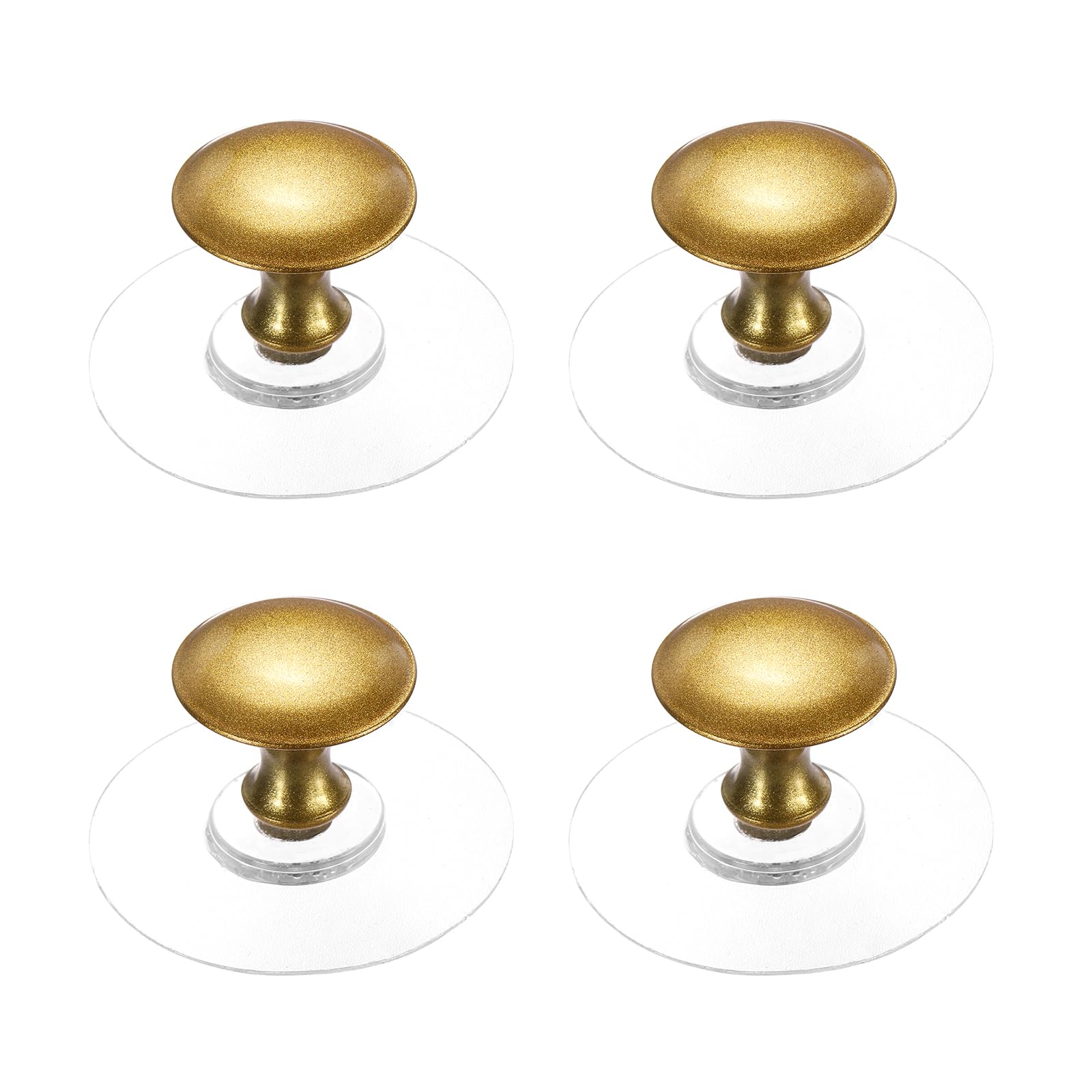 sourcing map 4 Pack Adhesive Cabinet Knobs, Stainless Steel Stick on Drawer Knobs, Round Self-Stick Instant Cabinet Handle Pulls for Window Wardrobe Cupboard Drawer Closet, Gold/Clear