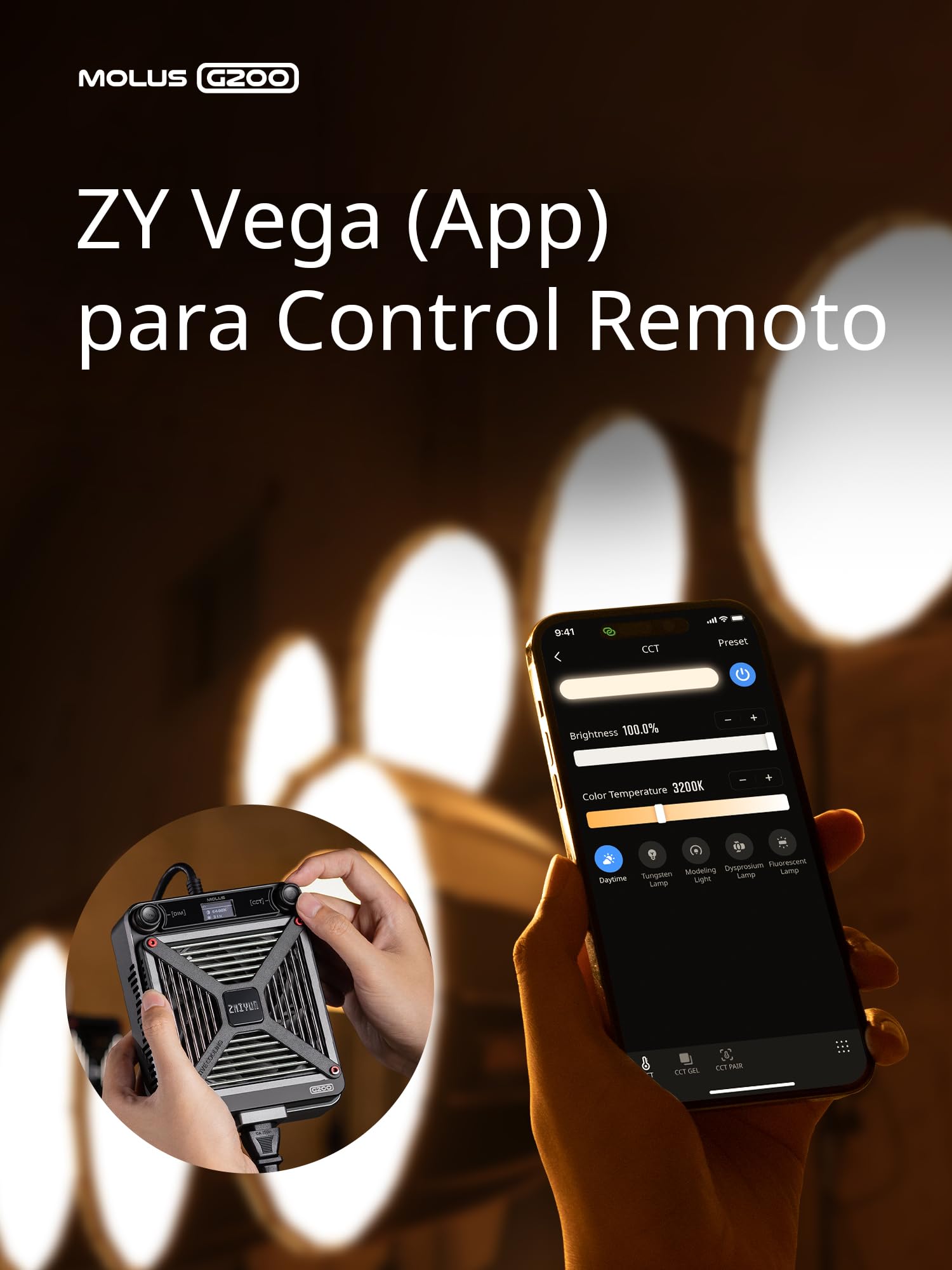 ZHIYUN MOLUS G200 [Oficial] 200W Luz de Video con Montura Bowens, Luz Continua fotografia con Sistema de enfriamiento DynaVort Ultra silencioso, Control de aplicación ZY Vega, 85800Lux/m 2700K-6500K