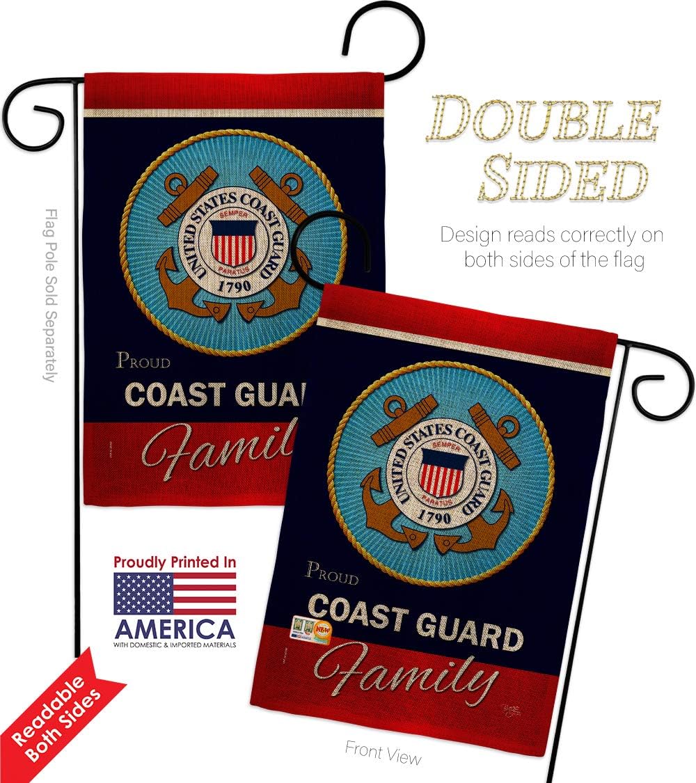 Coast Guard Proudly Family Burlap Garden Flag Armed Forces USCG Semper Paratus United State American Military Veteran Retire Official Small Gift Yard House Banner Double-Sided Made In USA 13 X 18.5