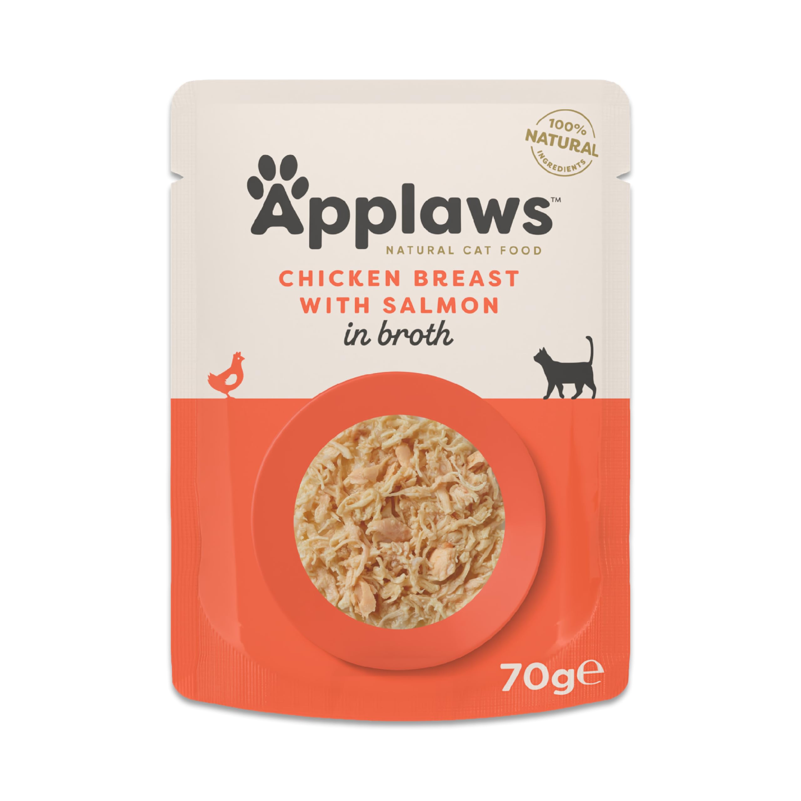 Applaws Natural Wet Cat Food Pouch, Chicken with Salmon in Broth - 12 x 70g
