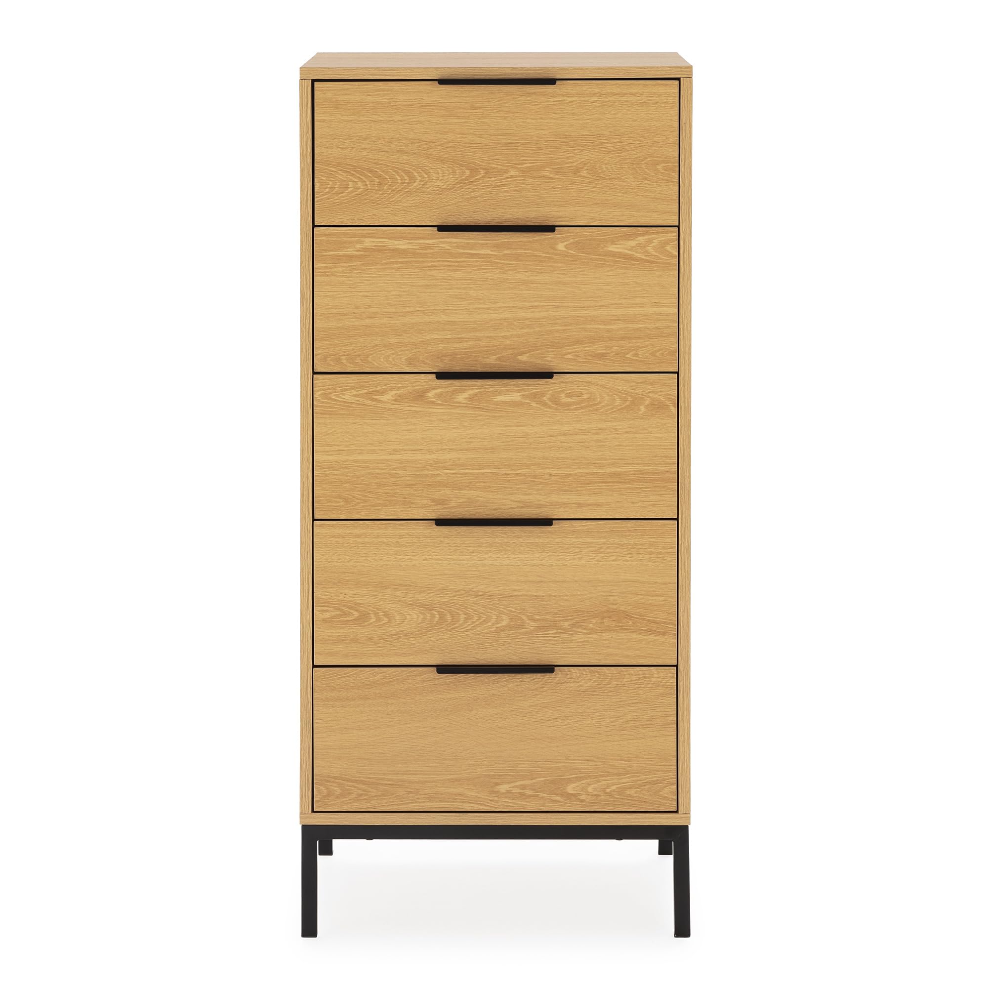 HOMN LIVING Cómoda Alta Auri 5 cajones Color Roble, 50 cm (Ancho) 40 cm (Profundo) 115 cm (Altura)