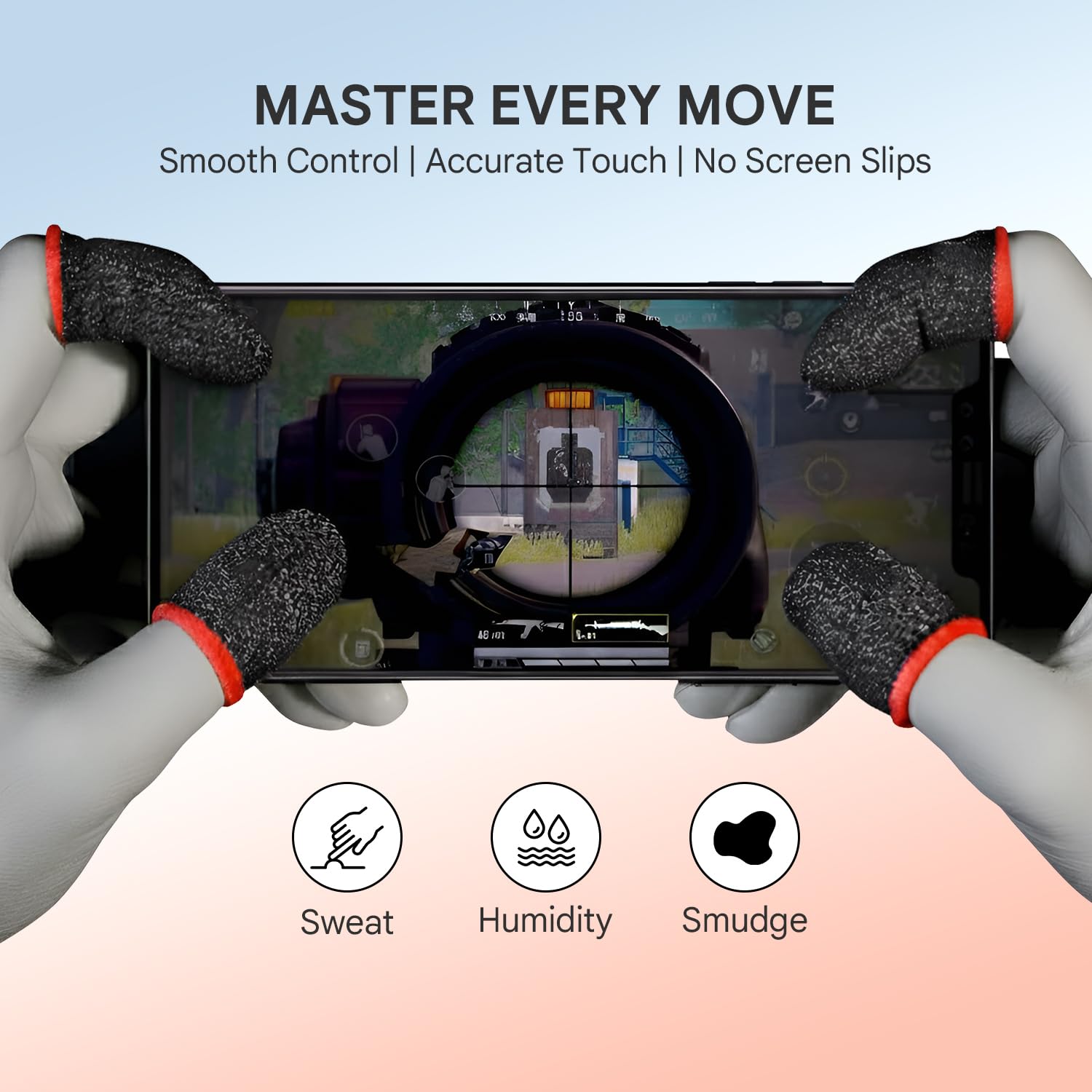 Humble® Mobile Gaming Thumb & Finger Sleeves, Anti-Slip Sweat-Proof High Precision Touch-Sensitive for PUBG, BGMI, COD Mobile & Free Fire - Breathable, Washable & Universal Fit – 2 Pairs (4 Pcs) — Amazon image 2