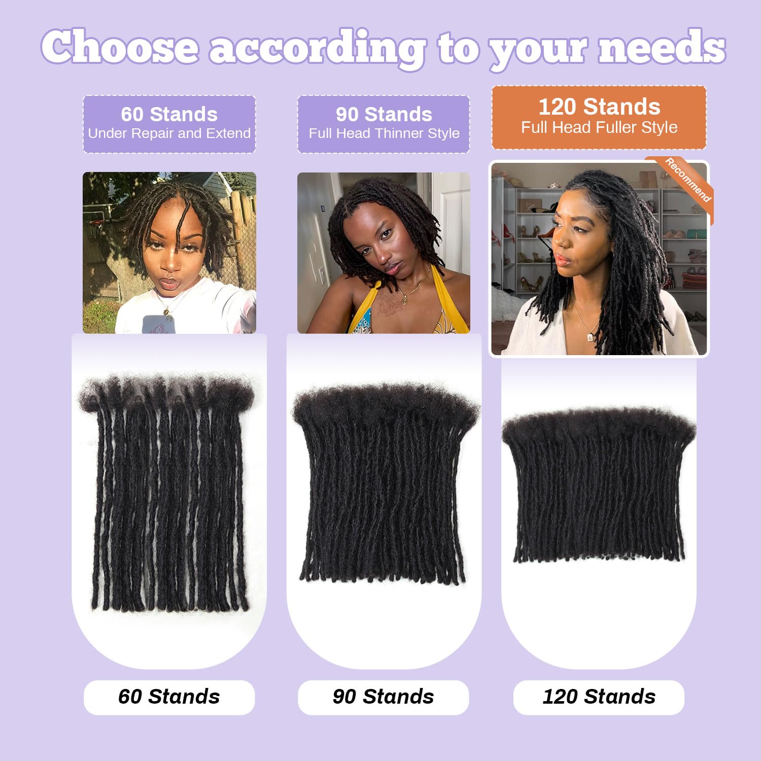 8 inch Interlocking Loc Extensions Human Hair, Soft Human Hair Dreads Extensions, 0.6cm Width 100% Human Hair Dreadlock Extensions, Natural Black (8 inch 50 Strands, 1B 0.6cm)