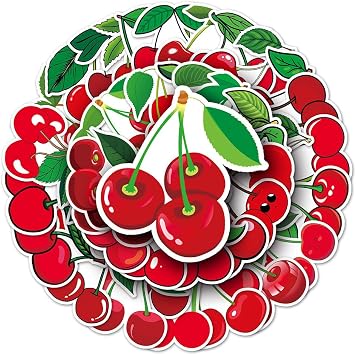 Cherry Stickers |50Pcs Cherry Pellets Waterproof Vinyl Decals