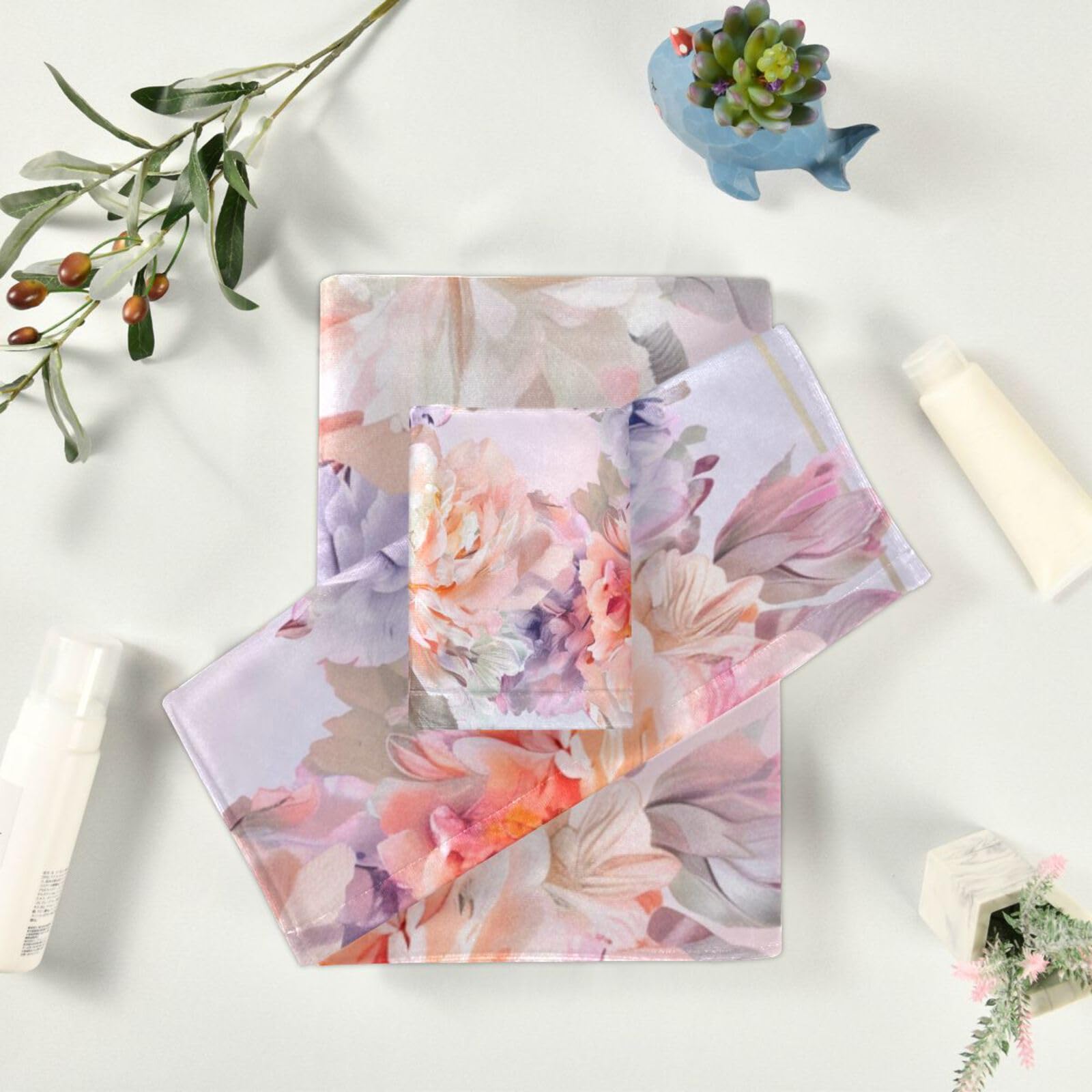 Set di 3 asciugamani da viso con fiori di peonia e fiori di peonia, ad asciugatura rapida, 1 asciugamano da bagno, 1 asciugamano per le mani, 1 panno per la casa, la cucina e la famiglia