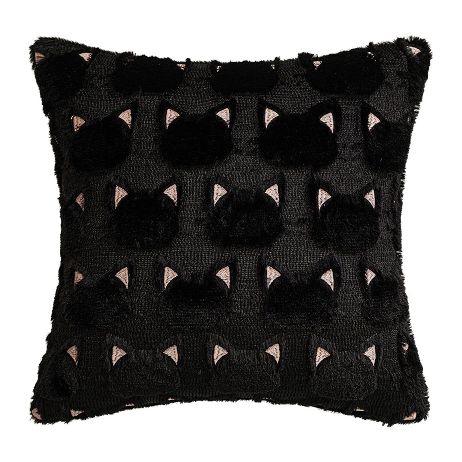 Xjdzineq Unique Black Cats Motifs Tufted Plush Pillowcase Super Soft Faux Furs Square Cushion Cover Halloween Home Accent Decoration Halloween Black Cats Pillow Cover