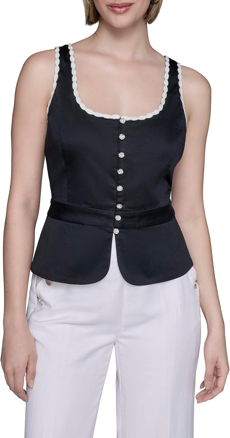 Karl Lagerfeld Womens Linen Everyday Essential Cami