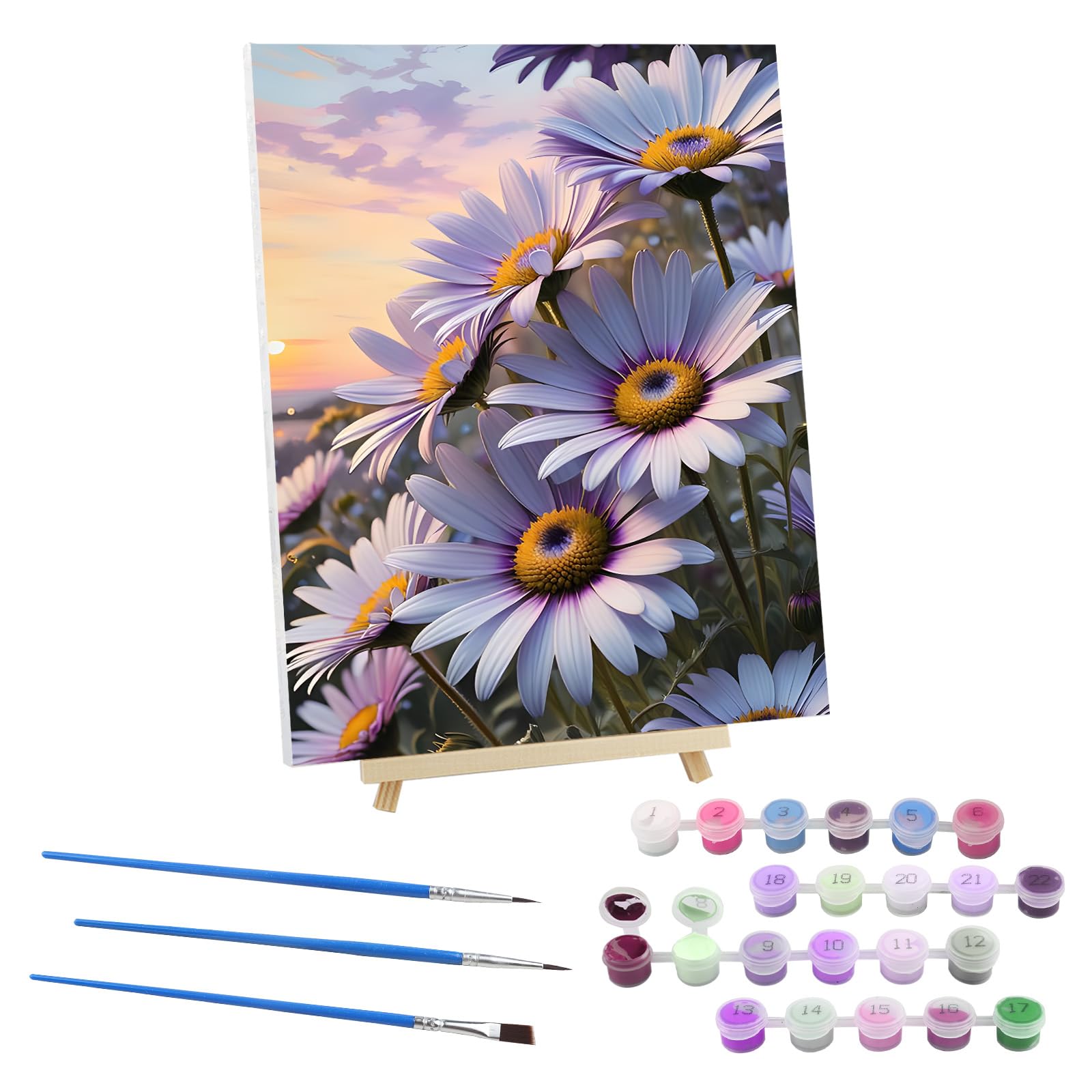 EOBROMD Flower Paint by Numbers for Adults on Framed Canvas, Sunset Paint by Numbers Kits with Wood Easel, Sunset Oil Acrylic Craft Art Painting Kits for Home Wall Decor 12x16 in