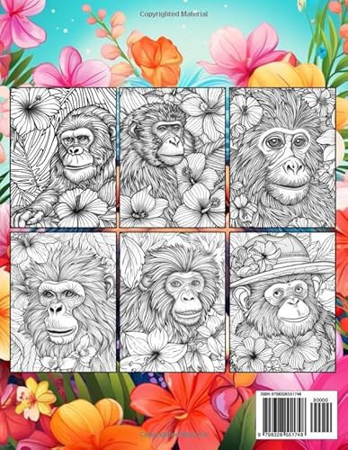 Monkey Coloring Book For Adults: 30 An Beautiful Illustrations Of Monkeys