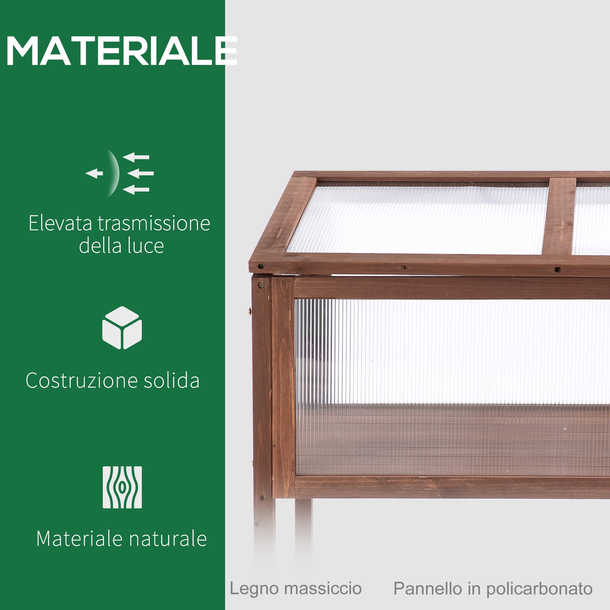 Outsunny Mini Serra da Giardino Letto per Orto Rialzato per Piante Struttura in Legno e Policarbonato con Tetto Apribile e Inclinato, 90x50x93cm