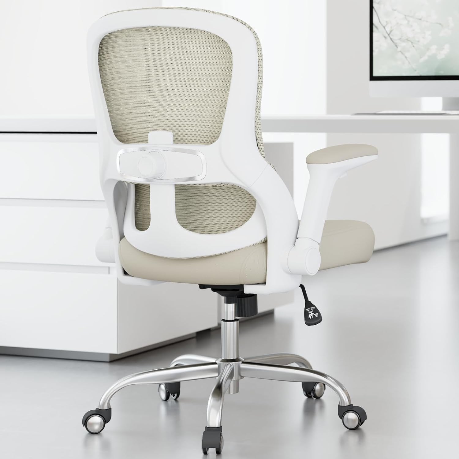 Ergonomic Office Chair - Home Office Desk Chairs Comfy, Computer Chair Ergonomic, Office Chairs with Lumbar Support, Executive Task Chair for Adults, Comfortable for Long Hours (Beige) White Beige