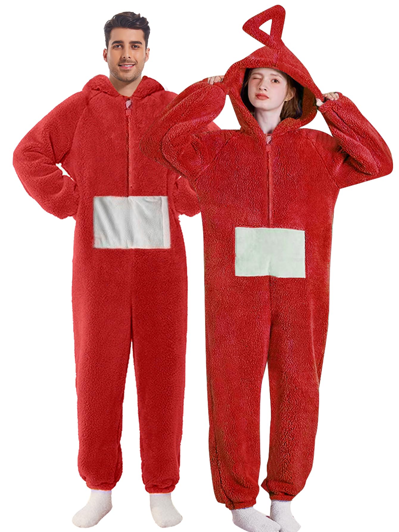 shengo Disfraz de adulto pijama mujer hombre talla única disfraz de una pieza cosplay ropa de casa pijama mono con capucha para fiesta (DE/NL/SE/PL, alfanumérico, L, regular, regular, rojo)