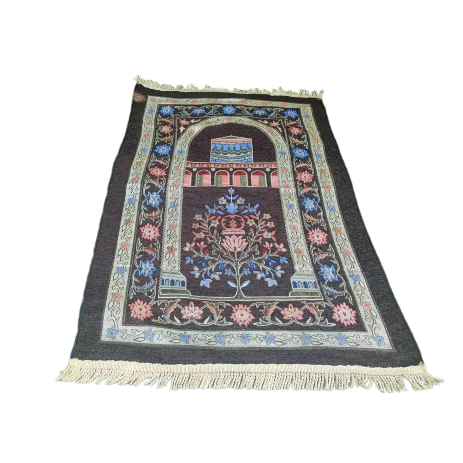 Tsophreniq Muslims Carpet Blanket Prayer Rugs with Tassels Mat 70x110cm Portable Lap Rugs Flower Pattern Kneeling Carpet Prayer Mat