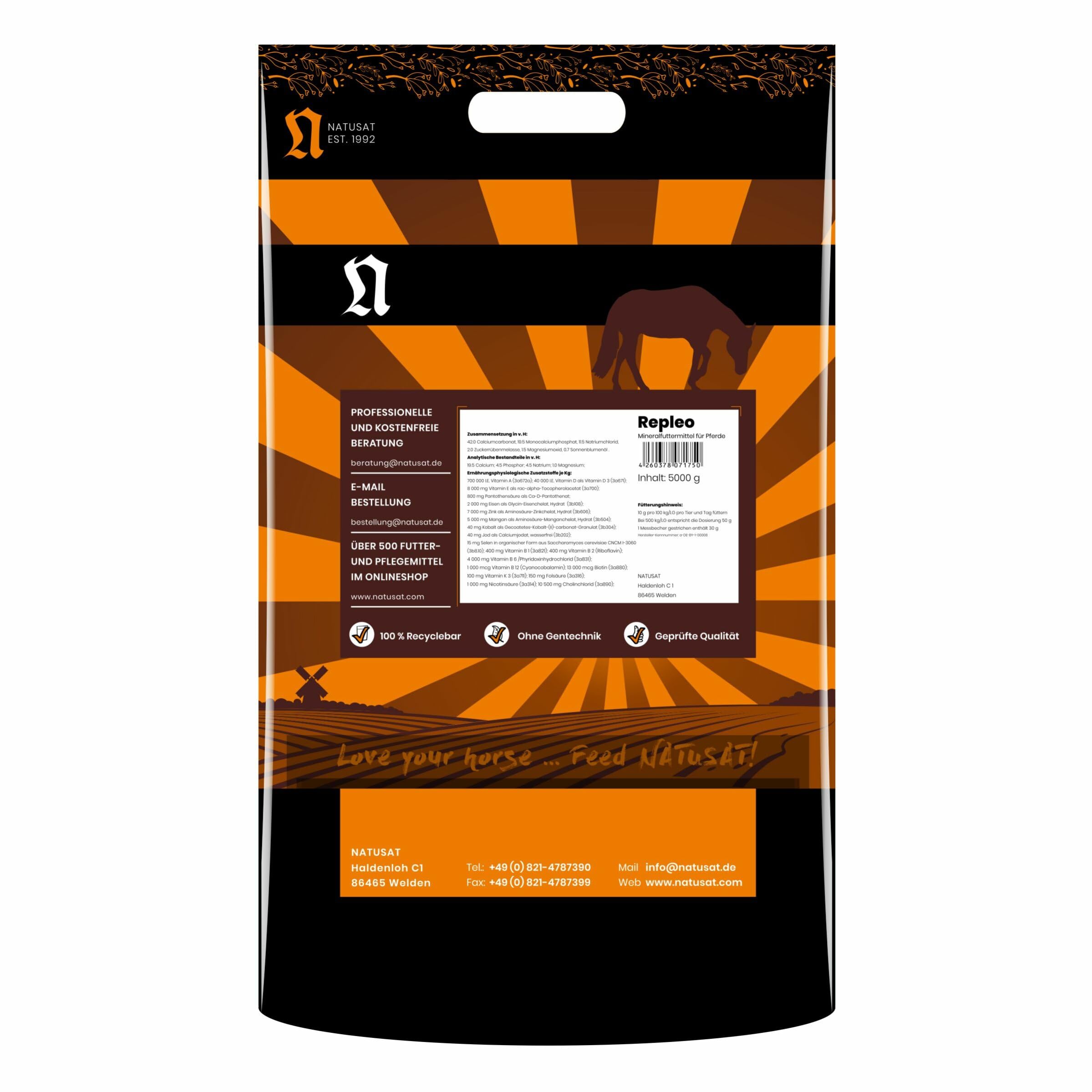 Natusat Repleo Mineral 5 Kg für Pferde - Mineralfutter für Pferde, Stoffwechsel, Pferdefutter