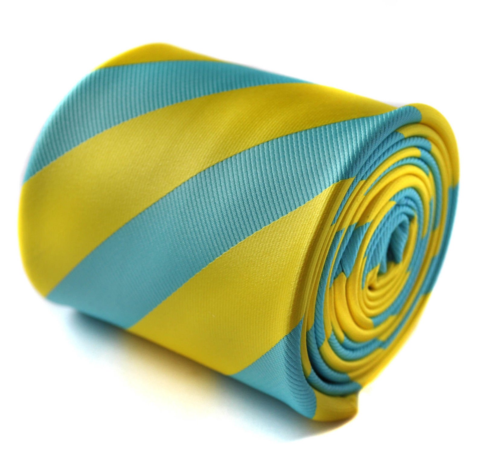 Frederick Thomas Turquoise Blue and Yellow Barber Tie for Men, 147cm Length Microfibre Necktie Ideal for Business, Office, Weddings, Dinner and Events, classic 8cm width