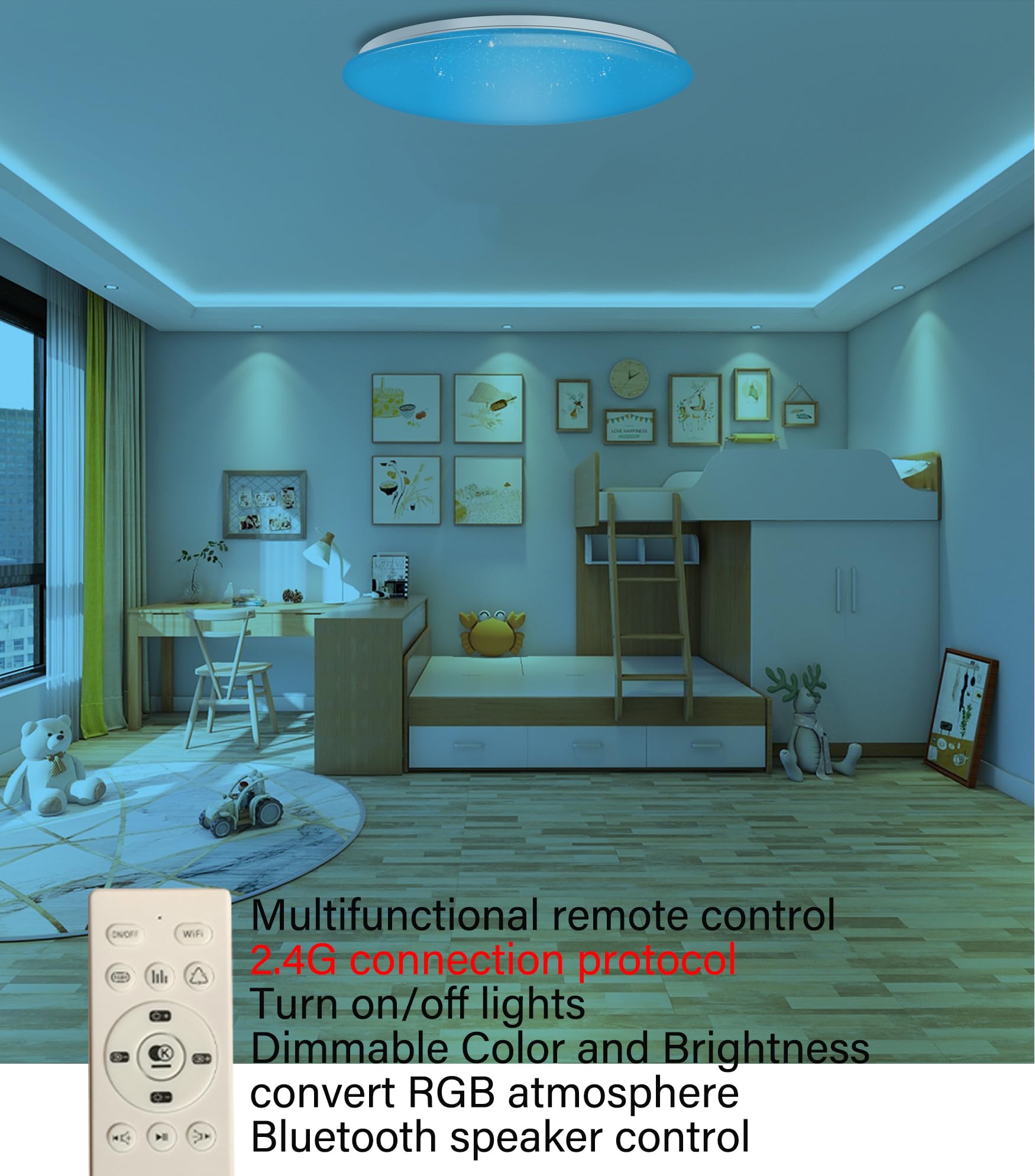 Φ40cm 45W WIFI Musica Lampada da Soffitto LED Compatibile con Alexa Google Home Compatibile con Altoparlante Bluetooth RGB Cambia Colore Dimmerabile per Cucina Camera da Letto Bagno