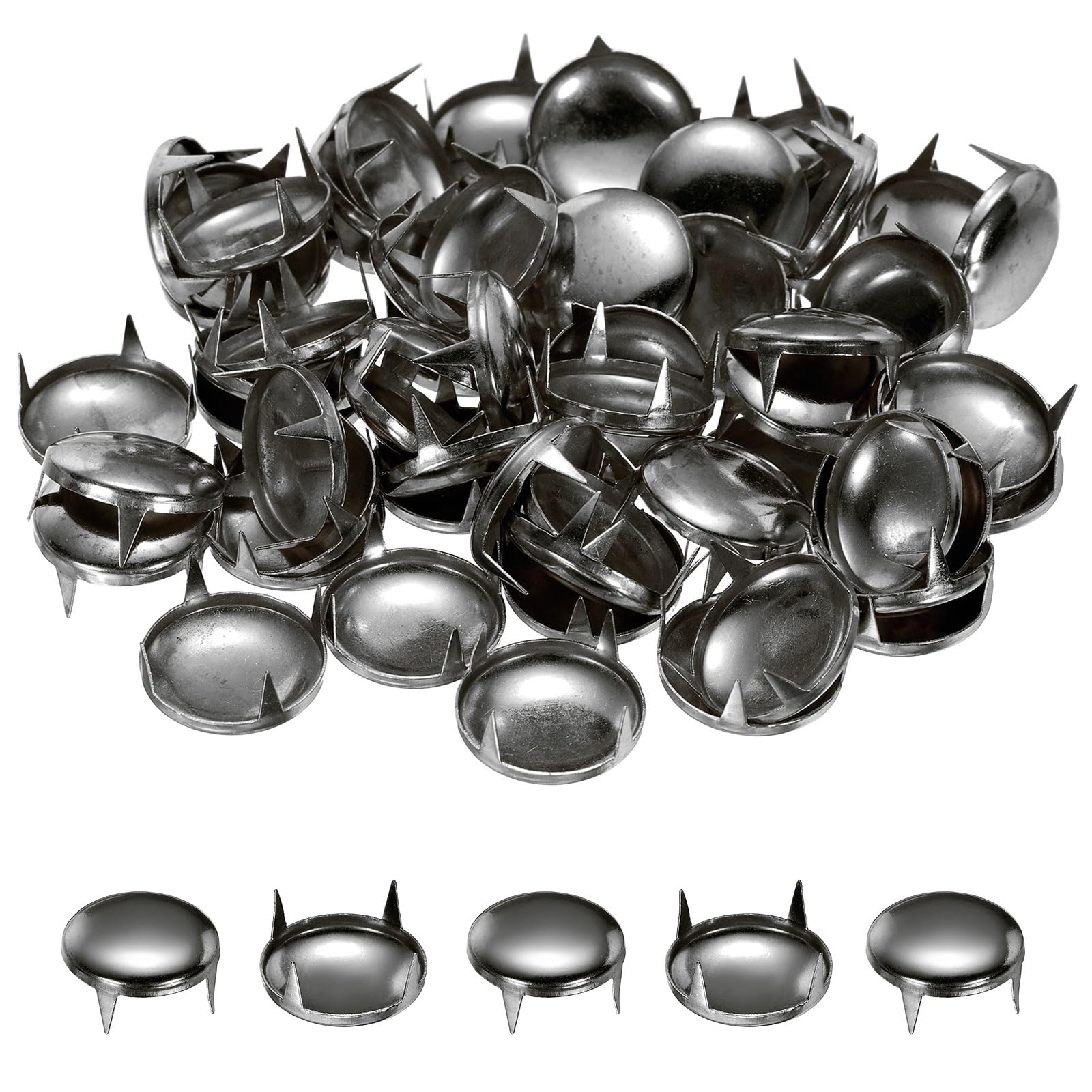 sourcing map 85pcs Round Dome Rivets 16mm Copper 4 Claw Rivet Metal Spike Studs Spots Punk Rock for Leather Craft Clothes Belt Bag Shoes Bracelet Accessories, Gray
