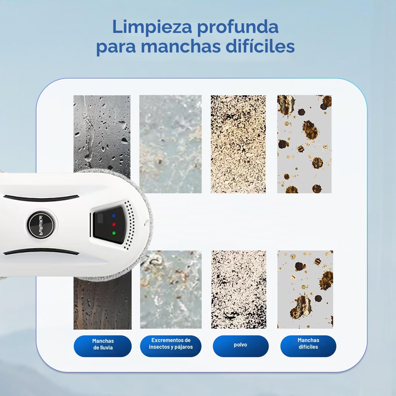PRK-N361 - Robot de lavado de cristal con mando a distancia, 10 paños de limpieza, cuerda de seguridad y botella rociadora | Con control remoto, 10 paños de limpieza, cuerda de seguridad, botella de spray