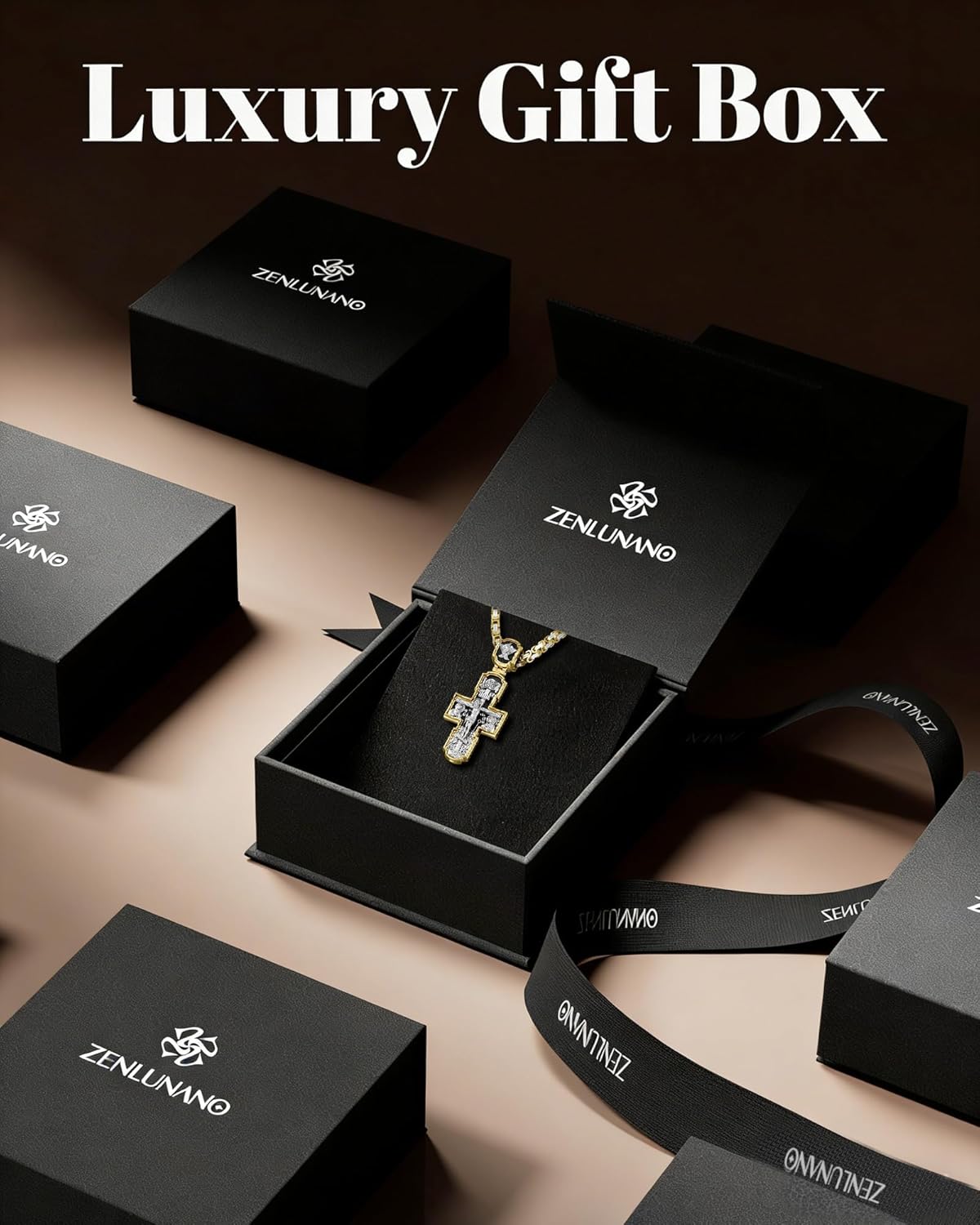 Orthodox Cross Necklace with Luxury Gift Box - High Detail Jesus&Saints Apostles Crucifix Pendant with Byzantine Chain, Antique Gold/Silver Tone, Religious Jewelry Gift - Image 6