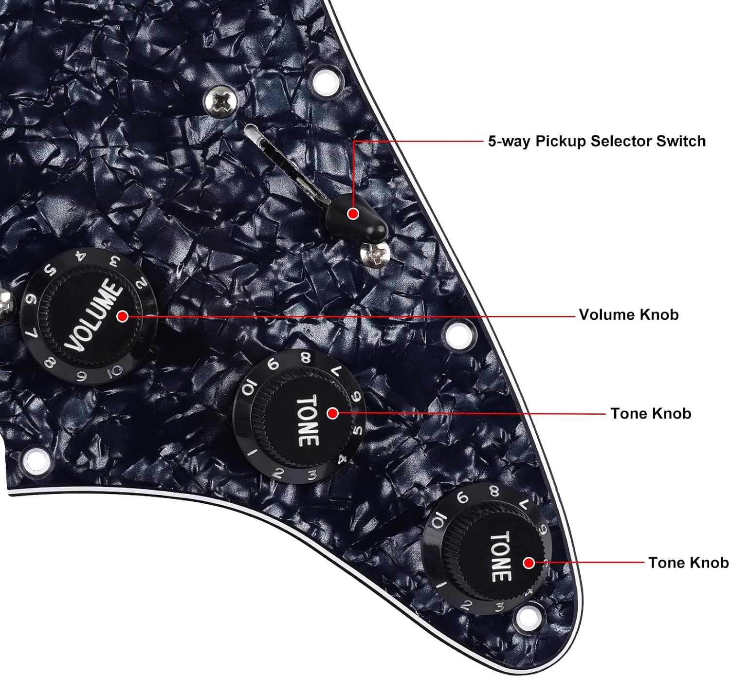 Banworks 4Ply Loaded SSS Pickguard Vintage F '60s Tones Prewired Strat Pickguard with Staggered Alnico 5 SSS Single Coil Pickups for Fender Stratocaster ST Electric Guitars JT/HBZC-01 Black Pearl