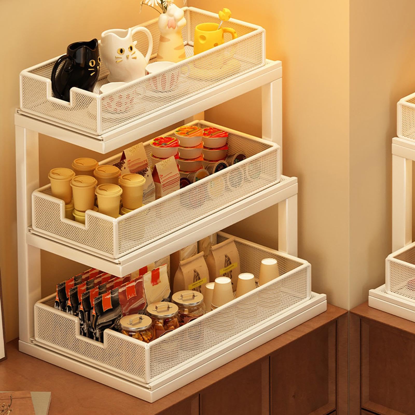 KESOTO Portavasos de 3, Portavasos Independiente, Organizador de Baño Multifuncional, Portavasos de Vidrio para Tazones, Crema Y Azúcar, Blanco, tal como se describe