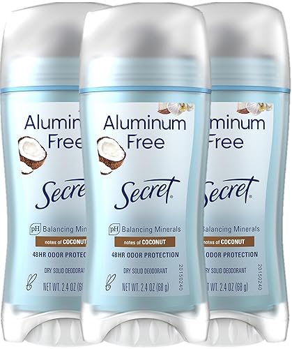 Secret Desodorante sin aluminio para mujeres, protección contra olores 48 HR con ingredientes reales, coco, 2.4 onzas (paquete de 3)