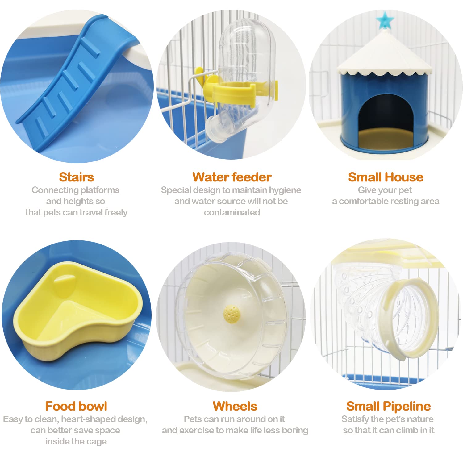 BPS Hamster Cage Mini House Chalet for Hamster with Feeder Drinker Wheel Tunnel Random Color BPS-1382, 27 cm L x 20 cm W x 33 cm H - Image 2