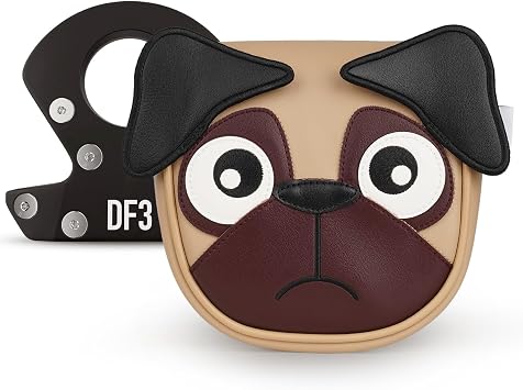 Big Crazy Golf Club Head Covers, Putter Cover with Strong Magnetic Closure, Driver Headcover, Square Mallet DF3 Putter Cover, Waterproof, Funny Design French Bulldog Pug Dog, Funny Golf Gift