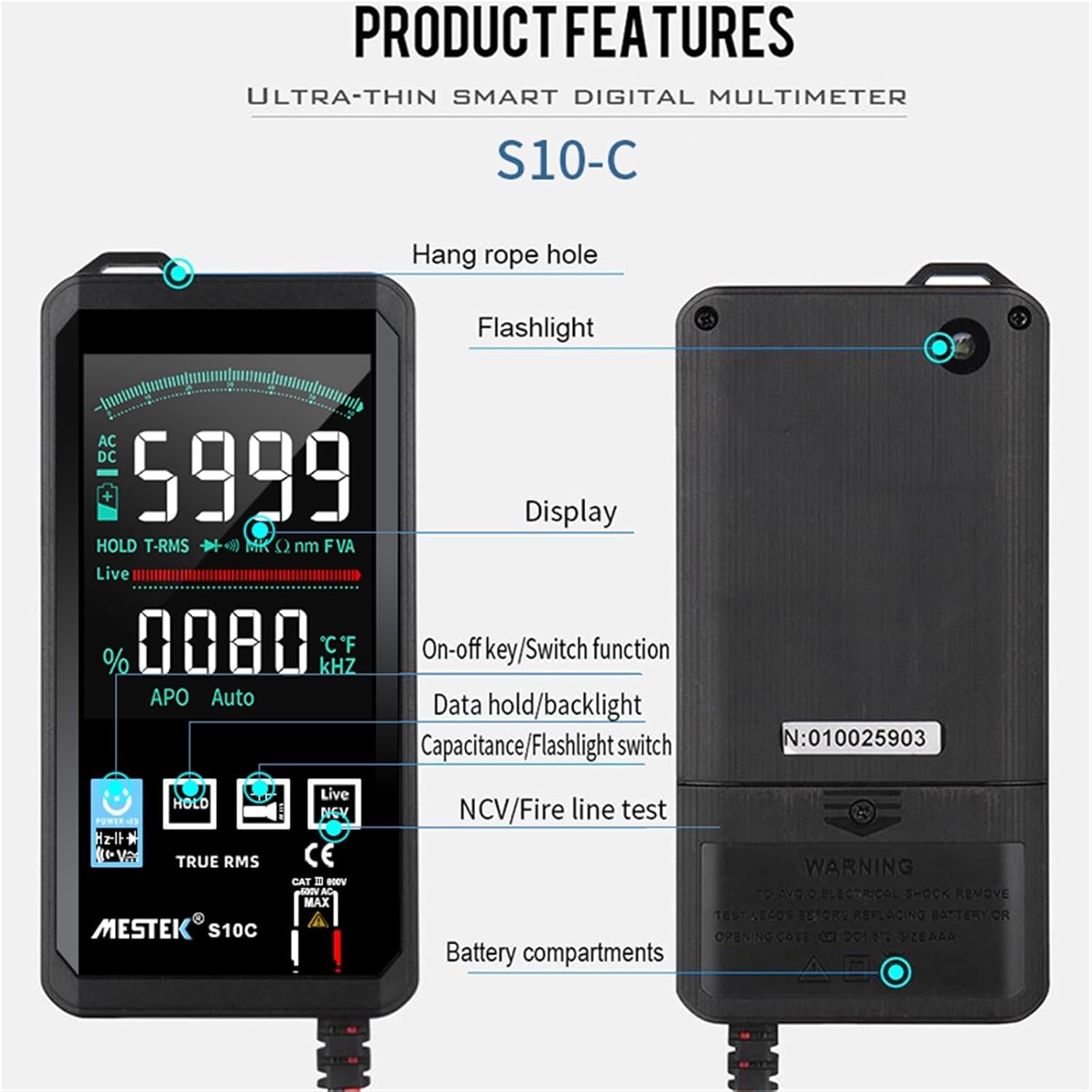 S10C Phone Type Auto Range Auto Recognition Touch Control Smart Pocket Multimeter High Precise Touch Multimeter