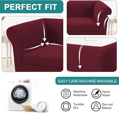 Miniatura 6 de Funda de sofá de jacquard elástico Chesterfield, fundas de cojín gruesas para sofá, protector de muebles para sala de estar (vino, silla + cojín de