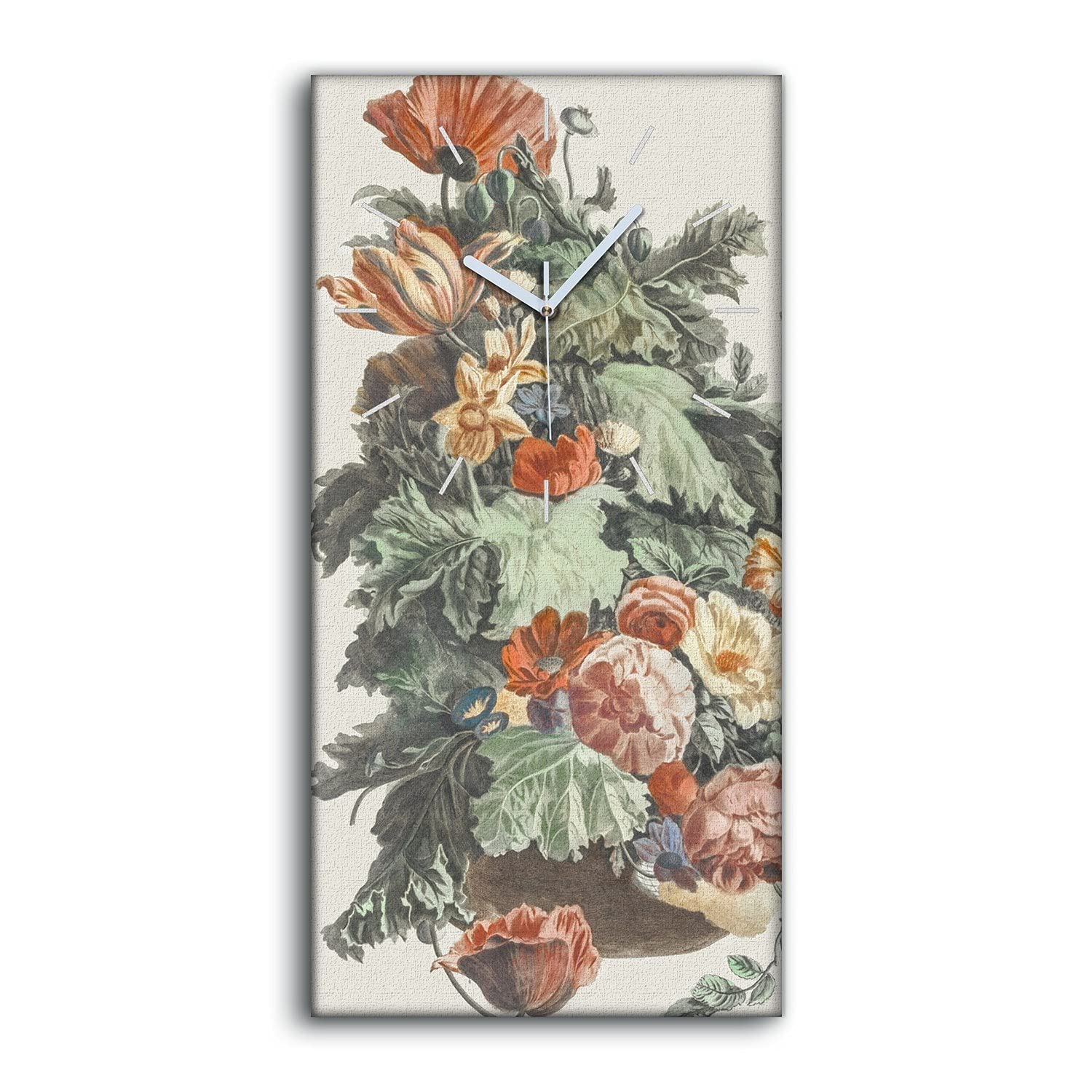 Horloge sur Toile Silencieuse pour Salon et Chambre Décoration Art Floral Moderne 30x60cm