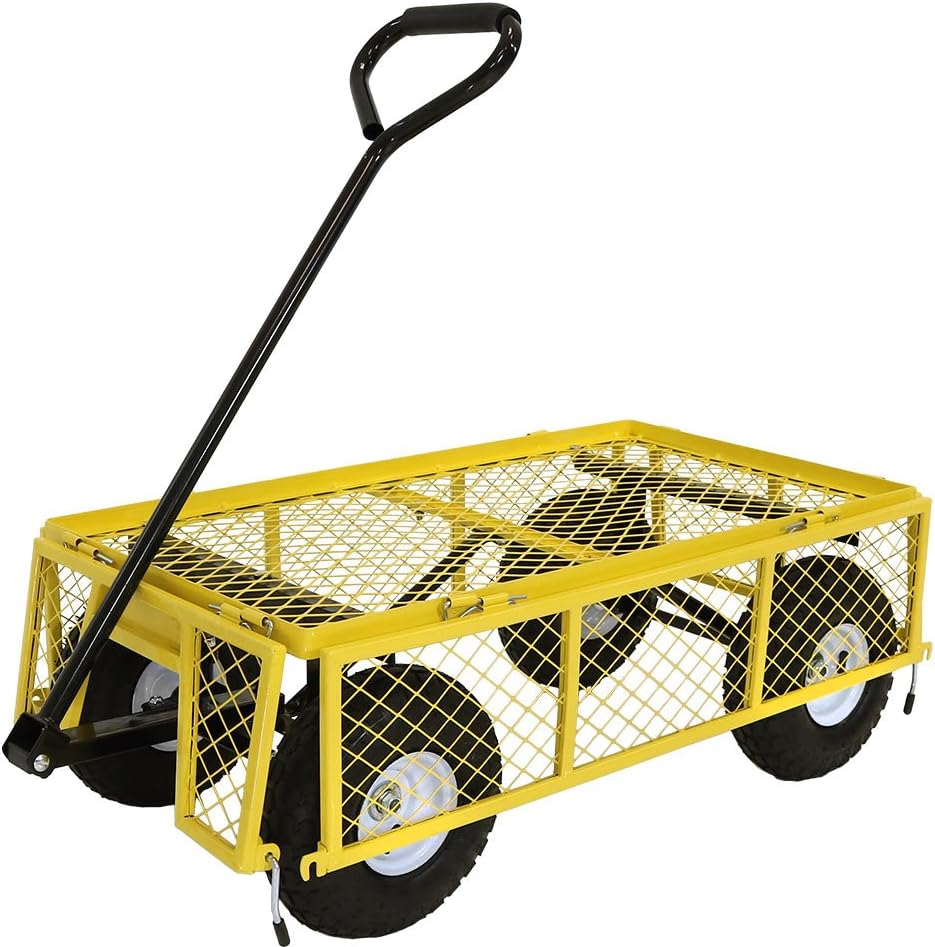 Sunnydaze Utility Steel Garden Cart, Outdoor Lawn Wagon with Removable Sides, Heavy-Duty 400 Pound Capacity, Yellow : Sunnydaze Decor: Patio, Lawn & Garden