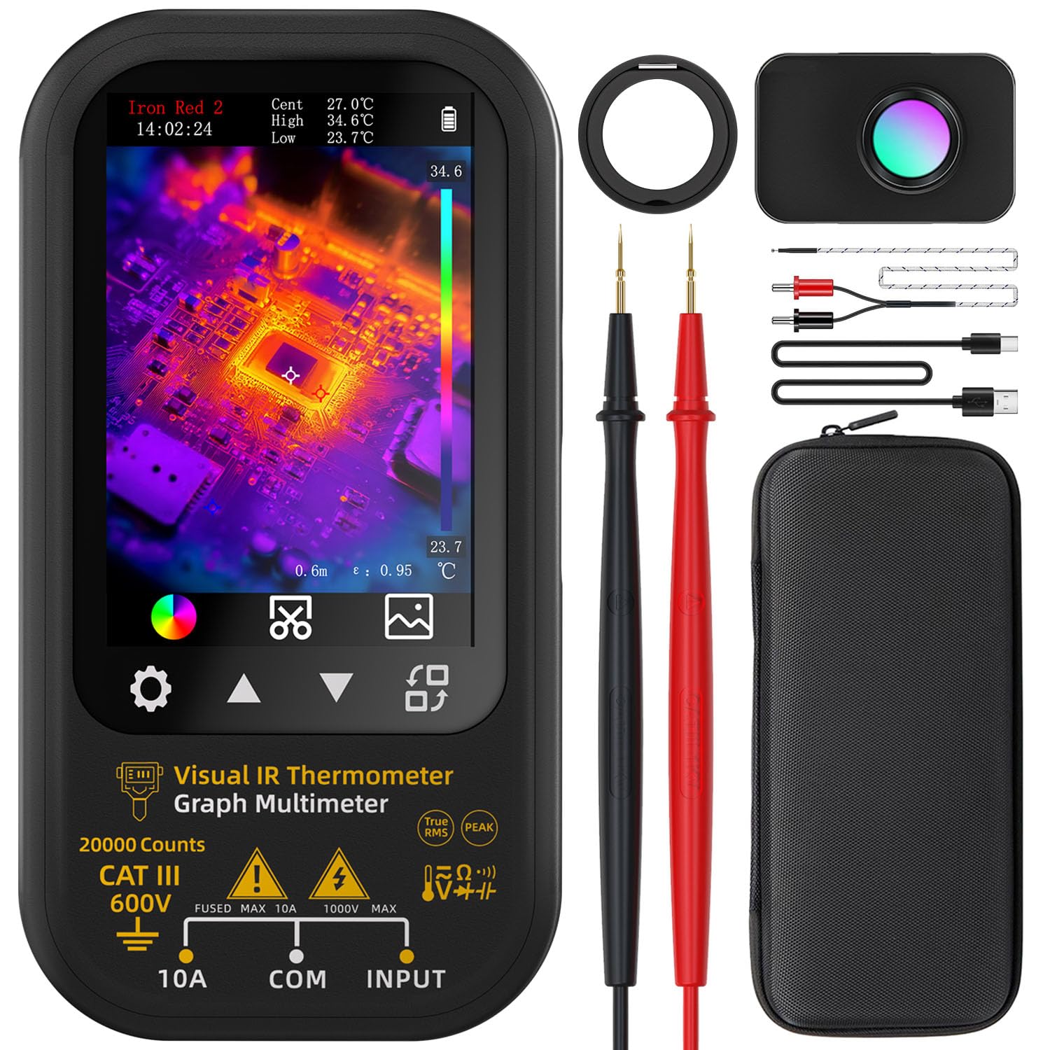 BSIDE SH6 Wärmebild Multimeter Touchscreen, Grafik Multimeter 20000 Counts TRMS mit Auto-Rotate Farbdisplay und Datenlogger, Wärmebildkamera 96x96 IR-Auflösung mit Schiebe-Makroobjektiv und Ständer