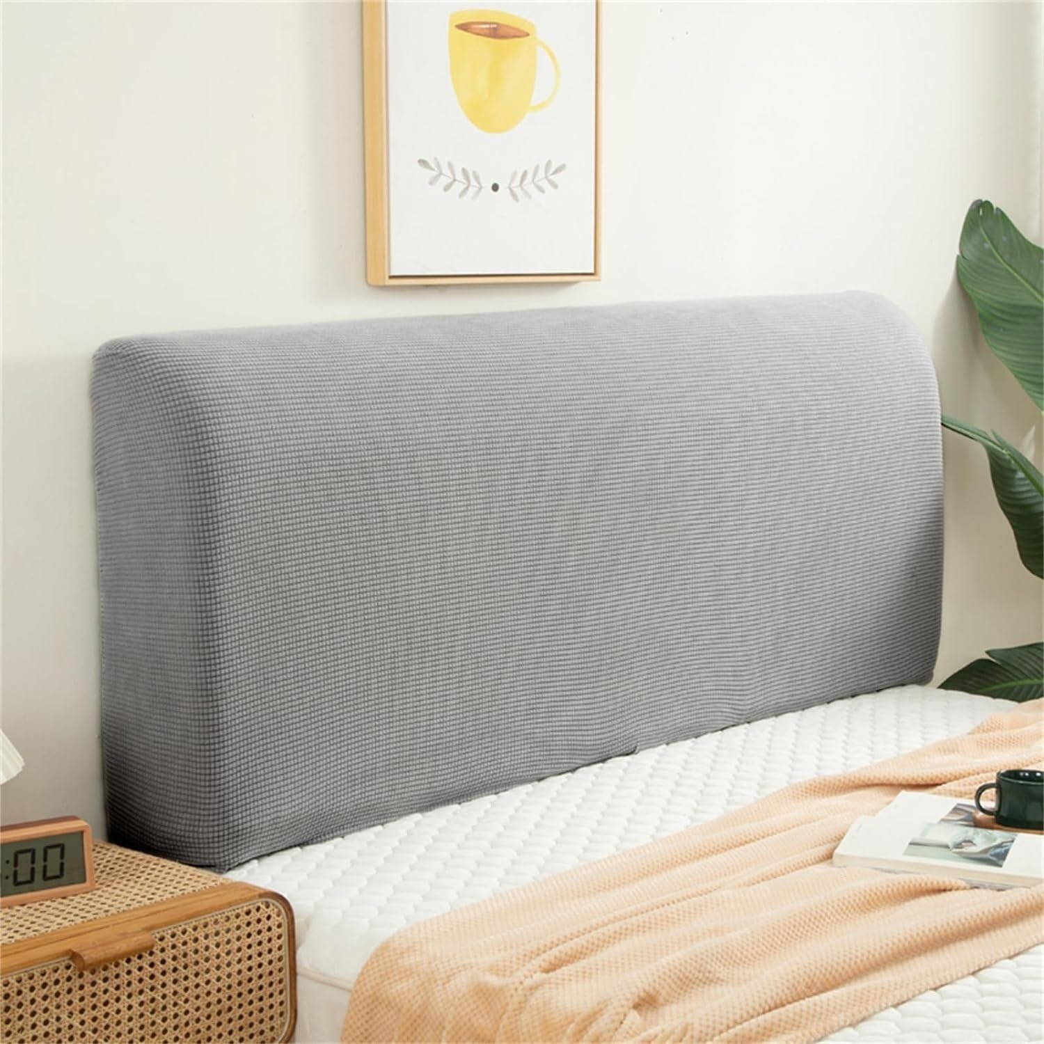 Double/Single Bed Headboard Cover Velvet Padded Bed Headboard Slipcover Super King Size Small Bed Protector Slipcover for Bed Headboard Dustproof Decoration ( Color : Light Grey , Size : 130cm/51in )