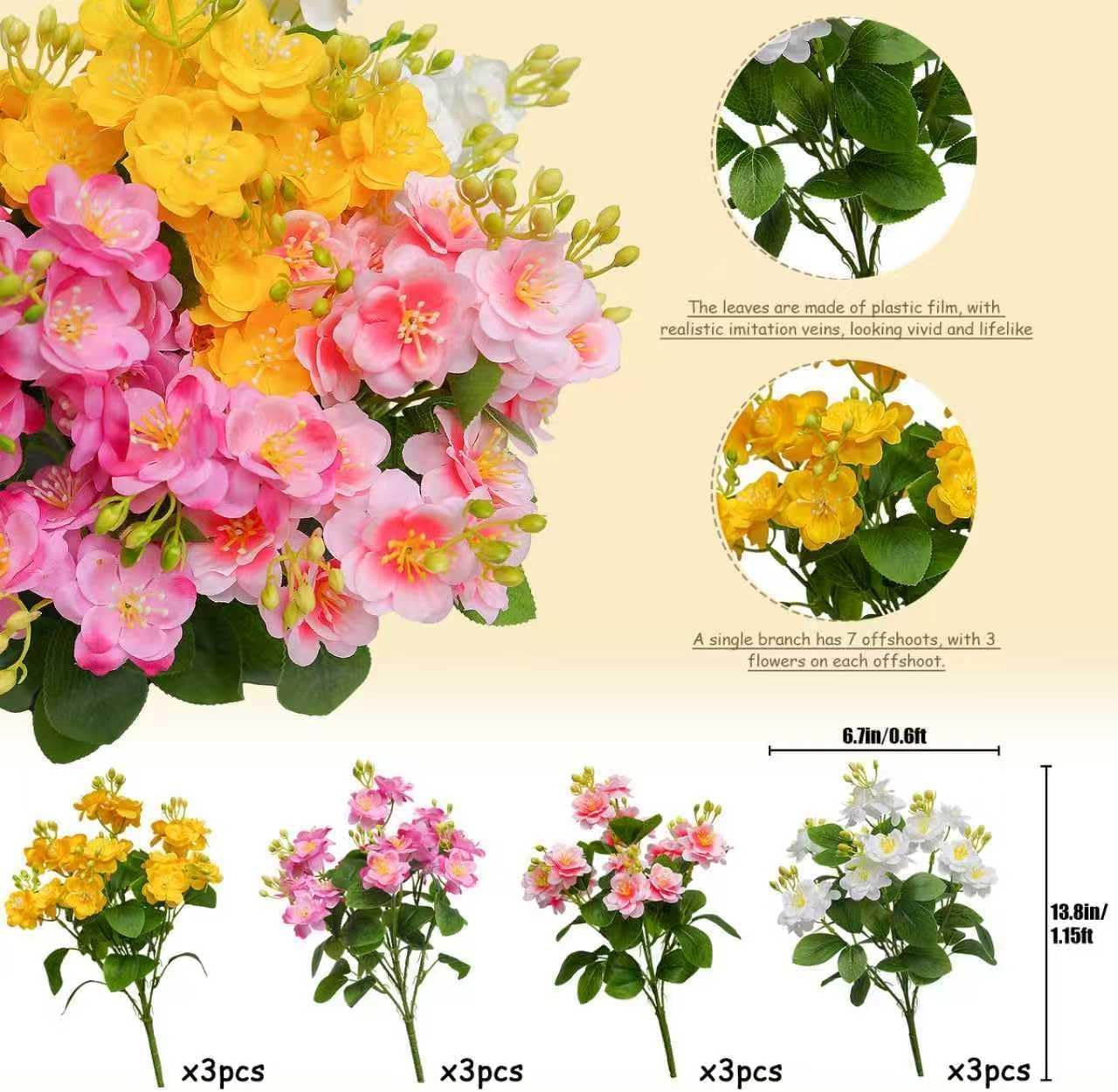 alyptus Artificial Flowers for Outdoors, 12 Batches UV Resistant Spring Fake Flowers for Porch, Patio & Home Decor – Realistic Outdoor Faux Plants with 4 Colors - Multicolor