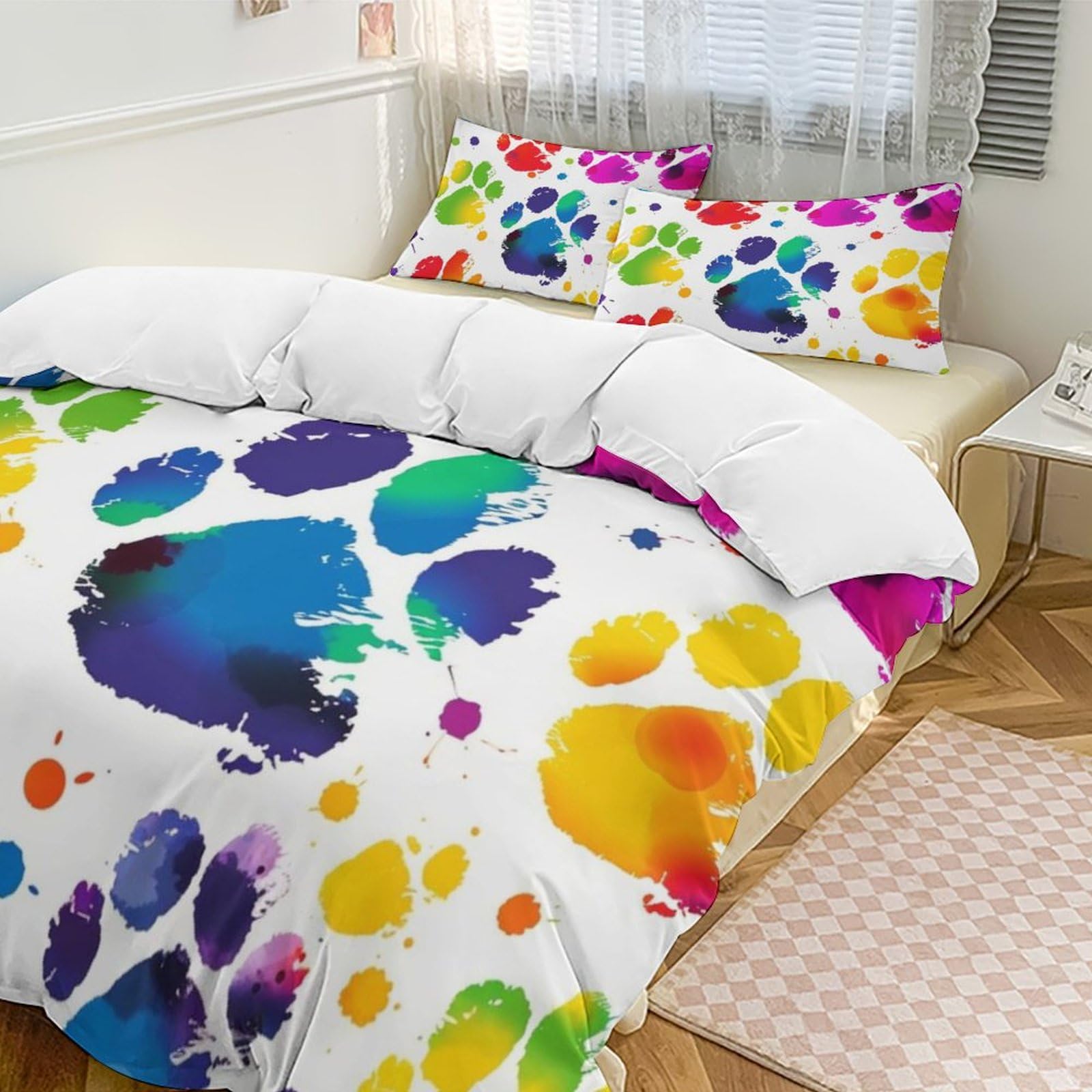 Housse de couette pattes de chien en microfibre respirante contre la chaleur nocturne