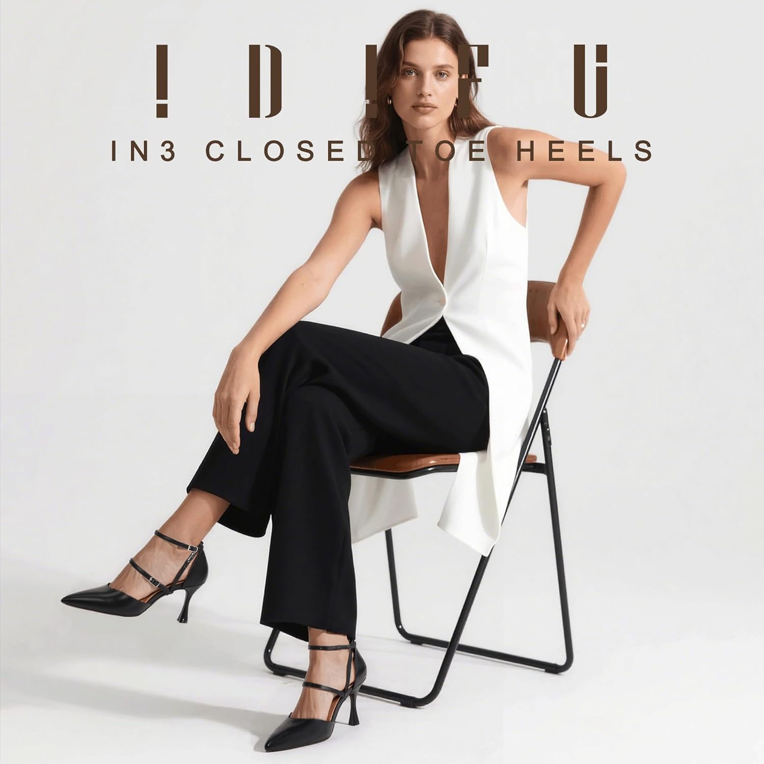 IDIFU IN3 Closed Toe Heels Women's Pumps Strappy High Pointed Toe Kitten Medium Heels Wedding Prom Work Office Dress Shoes for Women Dressy Comfortable Ankle Strap Pumps Shoes - Image 4