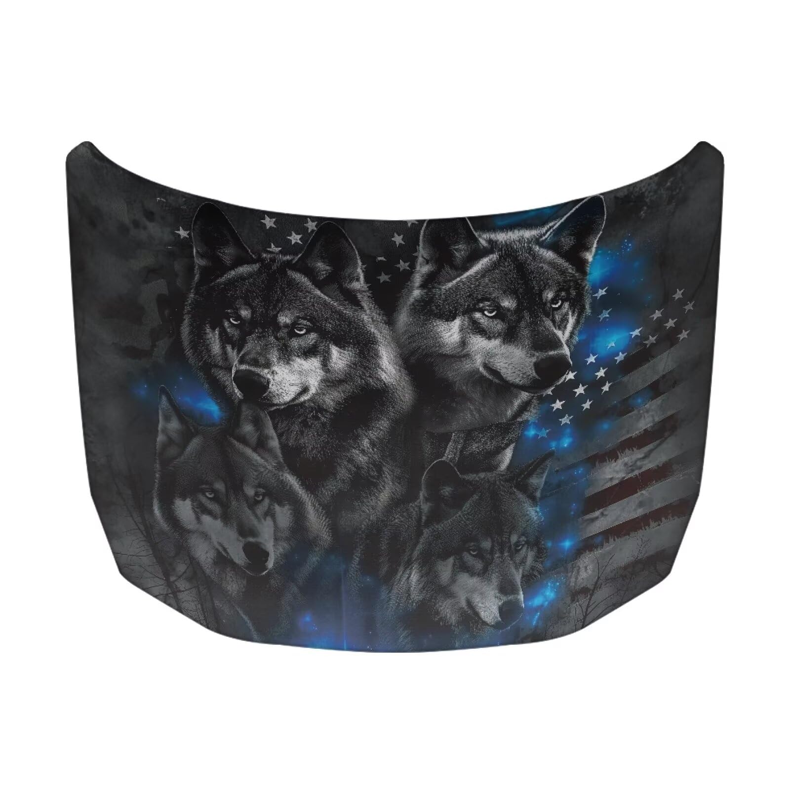 American Flag Wolf Prints Car Hood Cover Elastic Polyester Car Hood Protector Waterproof Automotive Exterior Accessories for Most Cars Sedans Trucks Pickup Sports Cars