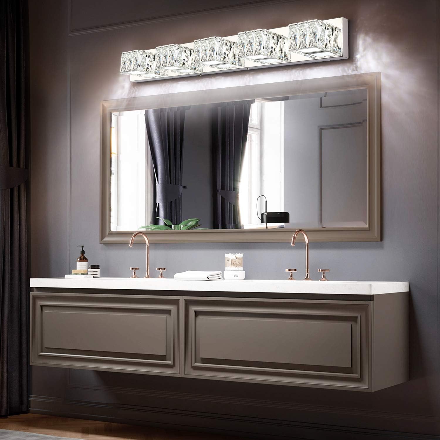 ZUZITO Bundle 5 Light with 4 Light Bathroom Light Fixtures ove Mirror Crystal Vanity Light Bar