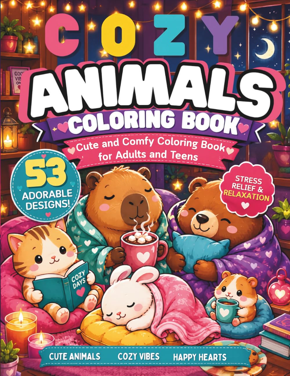 Cozy Animals Coloring Book: Cute and Comfy Coloring Book for Adults and Teens