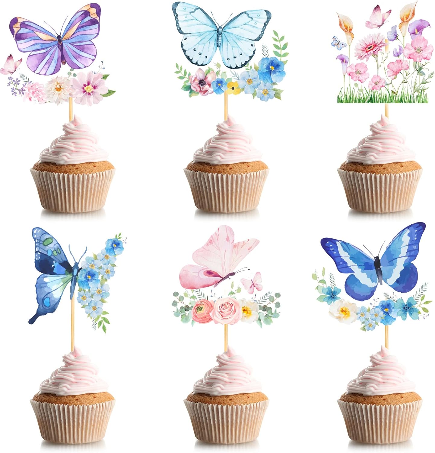 Juexica 48 Pcs Butterfly Cake Decorations Flower and Butterfly Birthday Cake Toppers