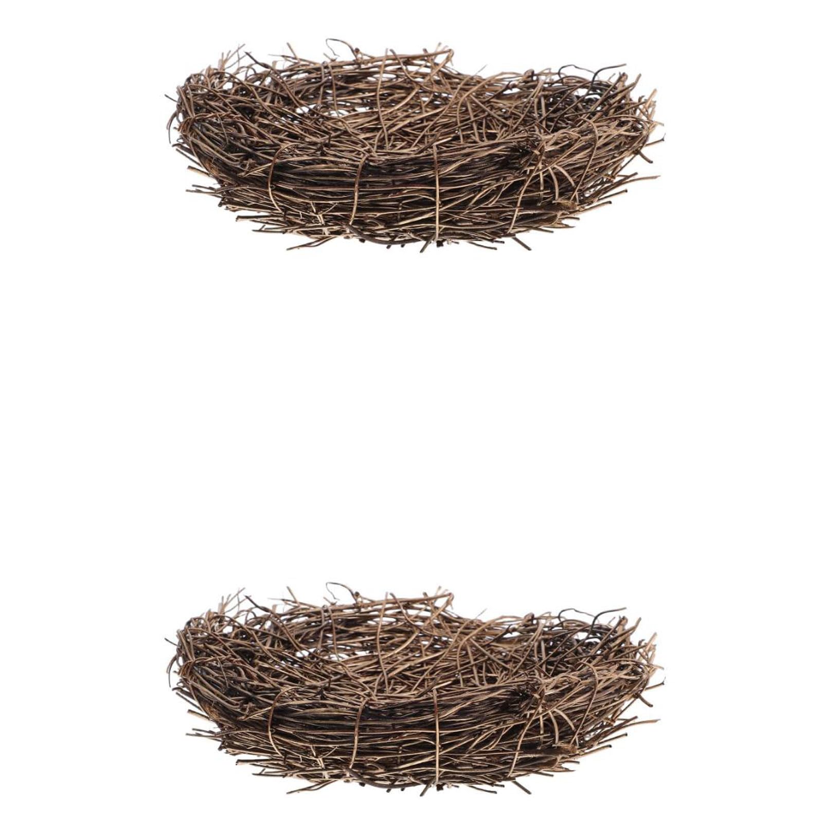 LOGOFUN 2PCS Handmade Bird Nests Rattan Bird Nest Houses Natural Woven Bird Nest Ornaments for Easter Garden Window Home Outdoor Supplies - 15CM
